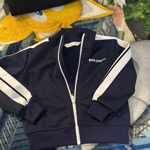 Palm Angels Dark Blue Zip-Up Jacket with White Stripes